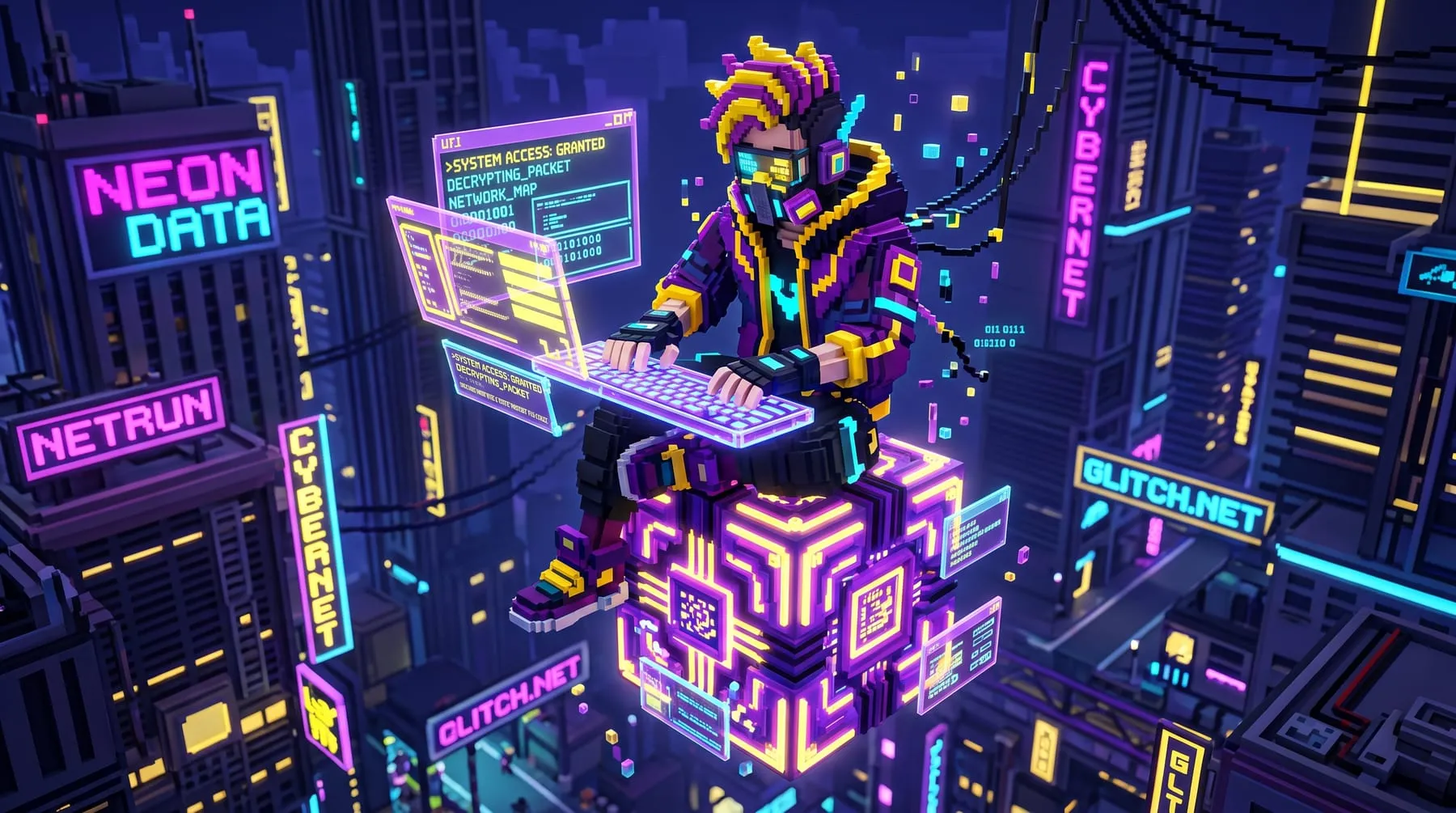 Τρισδιάστατος χαρακτήρας με voxel αισθητική pixel art, σχεδιασμένος για εκτύπωση και ψηφιακό rendering